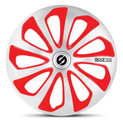 Puklice Sparco 15 strieborný karbón a červené Sparco Tuning.Cool
